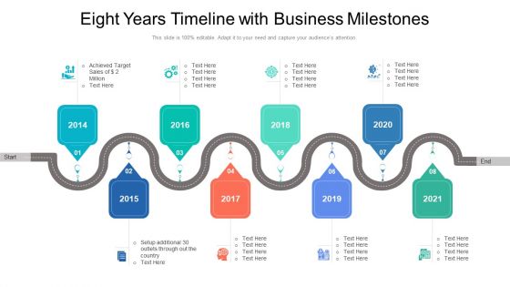 Eight Years Timeline With Business Milestones Ppt PowerPoint Presentation Gallery Images PDF