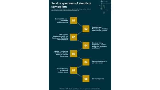 Electrical Fixtures Services Agreement Proposal Service Spectrum One Pager Sample Example Document Electrical Fixtures Services Agreement Proposal Service Spectrum One Pager Sample Example Document