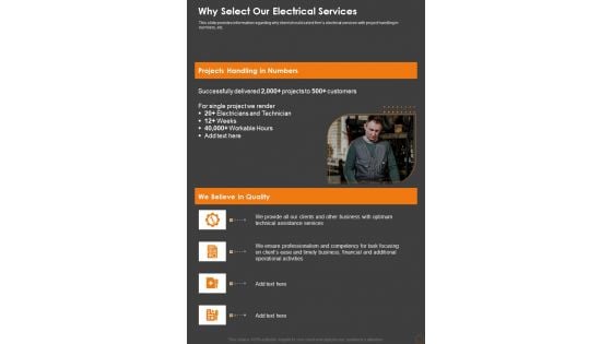 Electrical Services Bid Proposal Why Select Our Electrical Services One Pager Sample Example Document