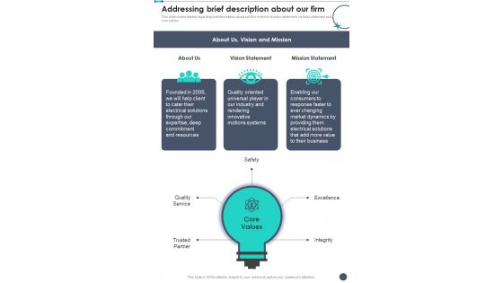 Electrical Services Contractual Bid Addressing Brief Description About Our Firm One Pager Sample Example Document