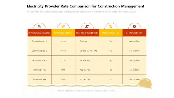 Electricity Provider Rate Comparison For Construction Management Work Introduction PDF