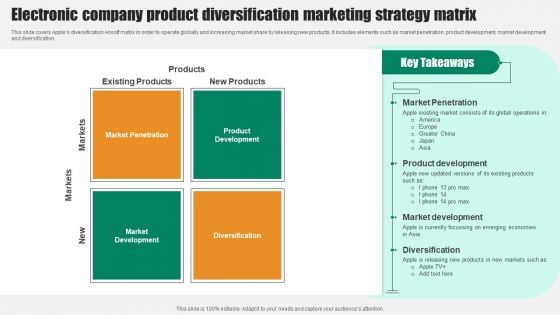 Electronic Company Product Diversification Marketing Strategy Matrix Mockup PDF