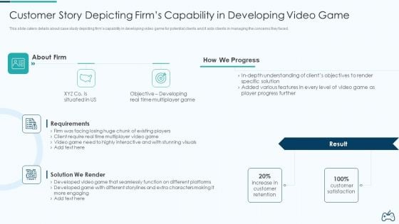 Electronic Game Pitch Deck Customer Story Depicting Firms Capability In Developing Video Game Guidelines PDF Electronic Game Pitch Deck Customer Story Depicting Firms Capability In Developing Video Game Guidelines PDF