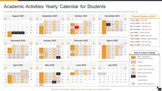 Electronic Learning Playbook Academic Activities Yearly Calendar For Students Themes PDF