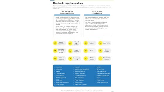 Electronic Repairs Services Professional Electrical Contract Services Tender One Pager Sample Example Document Electronic Repairs Services Professional Electrical Contract Services Tender One Pager Sample Example Document