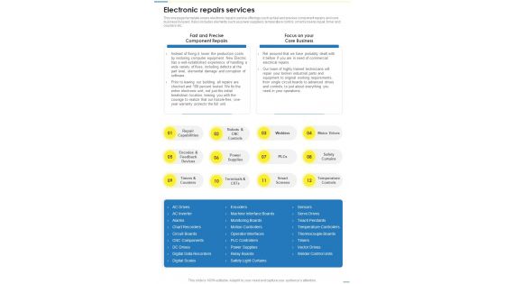 Electronic Repairs Services Professional Electrical Contract Services Tender One Pager Sample Example Document