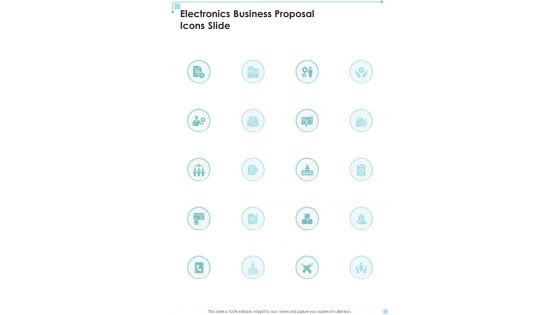Electronics Business Proposal Icons Slide One Pager Sample Example Document Electronics Business Proposal Icons Slide One Pager Sample Example Document