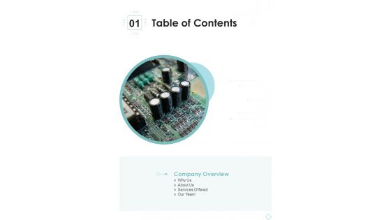 Electronics Business Proposal Table Of Contents One Pager Sample Example Document