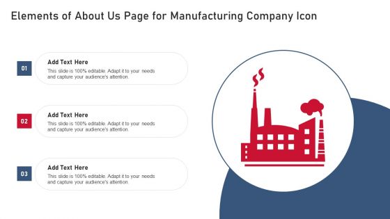 Elements Of About Us Page For Manufacturing Company Icon Mockup PDF