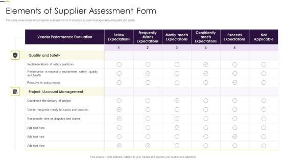 Elements Of Supplier Assessment Form Slides PDF Elements Of Supplier Assessment Form Slides PDF