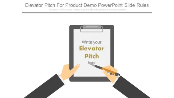 Elevator Pitch For Product Demo Powerpoint Slide Rules
