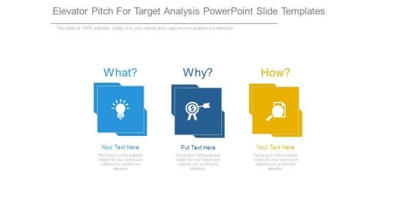 Elevator Pitch For Target Analysis Powerpoint Slide Templates