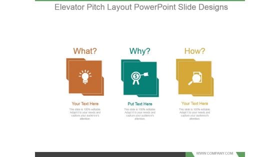 Elevator Pitch Layout Powerpoint Slide Designs