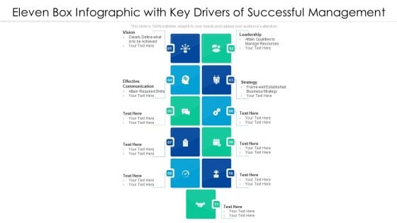 Eleven Box Infographic With Key Drivers Of Successful Management Ppt PowerPoint Presentation File Infographics PDF