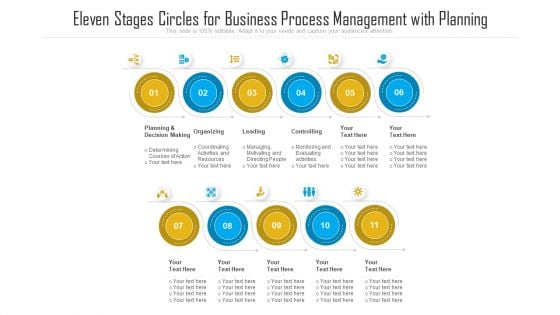 Eleven Stages Circles For Business Process Management With Planning Ppt PowerPoint Presentation Gallery Templates PDF