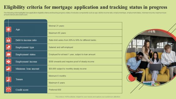 Eligibility Criteria For Mortgage Application And Tracking Status In Progress Mockup PDF