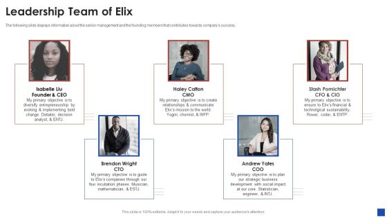 Elix Incubator Venture Capital Funding Leadership Team Of Elix Guidelines PDF