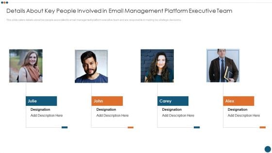 Email Administration Software Details About Key People Involved In Email Management Platform Executive Team Slides PDF