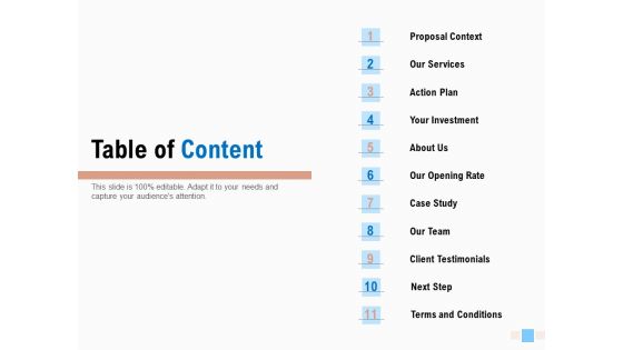 Email Advertising Proposal Table Of Content Ppt Portfolio Format PDF