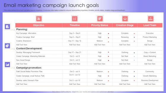 Email Marketing Campaign Launch Goals Portrait PDF