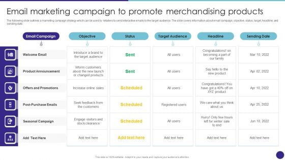 Email Marketing Campaign To Promote Merchandising Products Retail Merchandising Techniques Icons PDF