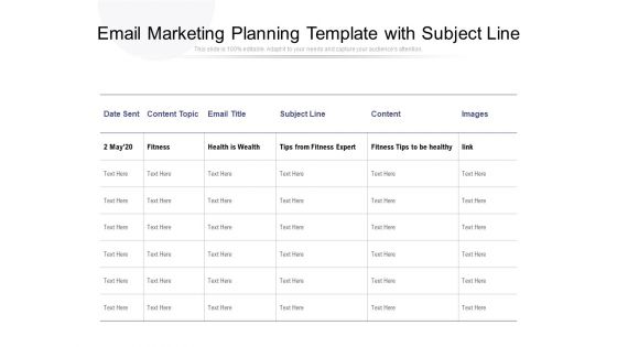Email Marketing Planning Template With Subject Line Ppt PowerPoint Presentation Diagram Lists