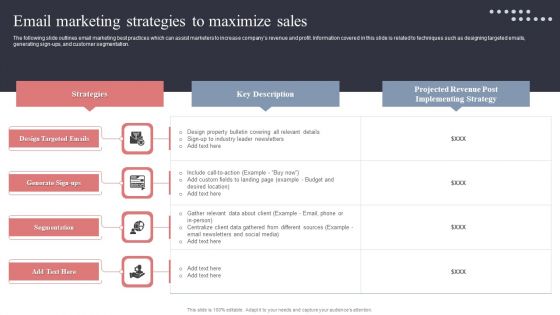 Email Marketing Strategies To Maximize Sales Designs PDF