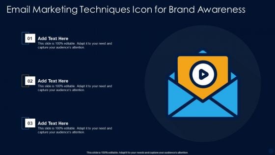 Email Marketing Techniques Icon For Brand Awareness Ppt PowerPoint Presentation Gallery Format PDF