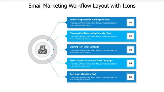 Email Marketing Workflow Layout With Icons Ppt PowerPoint Presentation File Model PDF