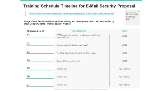 Email Security Encryption And Data Loss Prevention Training Schedule Timeline For E Mail Security Proposal Diagrams PDF