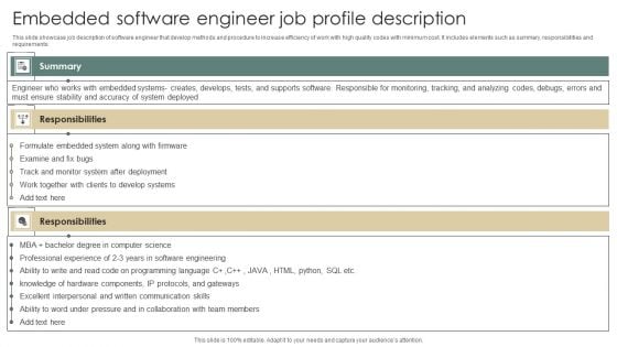 Embedded Software Engineer Job Profile Description Formats PDF