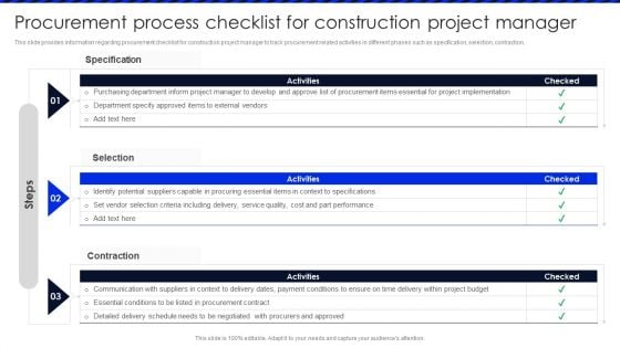 Embracing Construction Project Playbook Procurement Process Checklist For Construction Download PDF