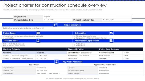 Embracing Construction Project Playbook Project Charter For Construction Schedule Template PDF