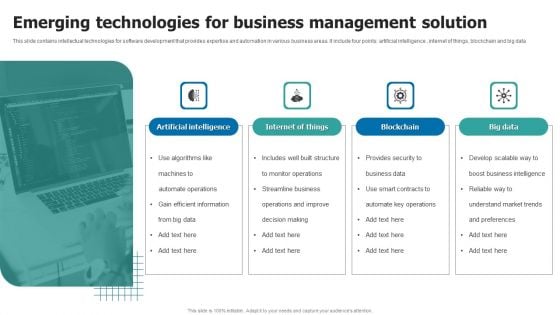 Emerging Technologies For Business Management Solution Infographics PDF