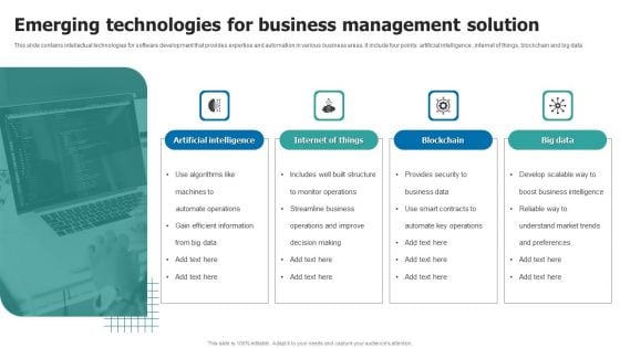 Emerging Technologies For Business Management Solution Infographics PDF Emerging Technologies For Business Management Solution Infographics PDF