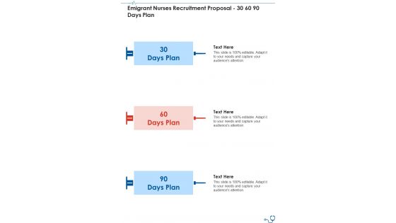 Emigrant Nurses Recruitment Proposal 30 60 90 Days Plan One Pager Sample Example Document Emigrant Nurses Recruitment Proposal 30 60 90 Days Plan One Pager Sample Example Document