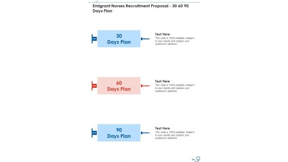 Emigrant Nurses Recruitment Proposal 30 60 90 Days Plan One Pager Sample Example Document