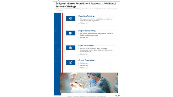 Emigrant Nurses Recruitment Proposal Additional Service Offerings One Pager Sample Example Document Emigrant Nurses Recruitment Proposal Additional Service Offerings One Pager Sample Example Document