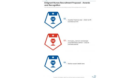 Emigrant Nurses Recruitment Proposal Awards And Recognition One Pager Sample Example Document