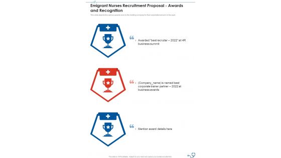 Emigrant Nurses Recruitment Proposal Awards And Recognition One Pager Sample Example Document Emigrant Nurses Recruitment Proposal Awards And Recognition One Pager Sample Example Document