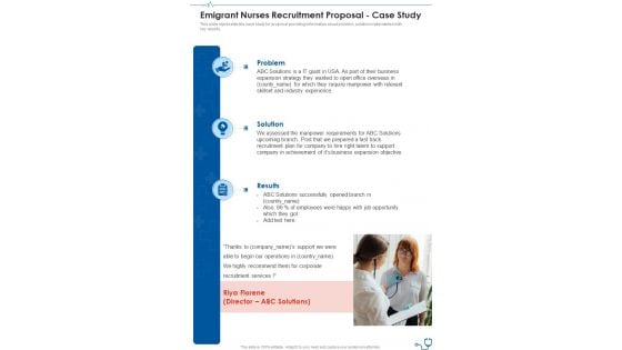 Emigrant Nurses Recruitment Proposal Case Study One Pager Sample Example Document Emigrant Nurses Recruitment Proposal Case Study One Pager Sample Example Document