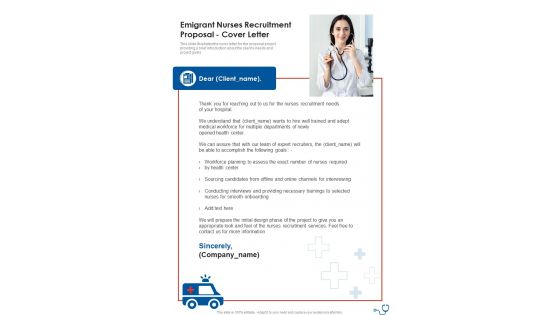 Emigrant Nurses Recruitment Proposal Cover Letter One Pager Sample Example Document Emigrant Nurses Recruitment Proposal Cover Letter One Pager Sample Example Document