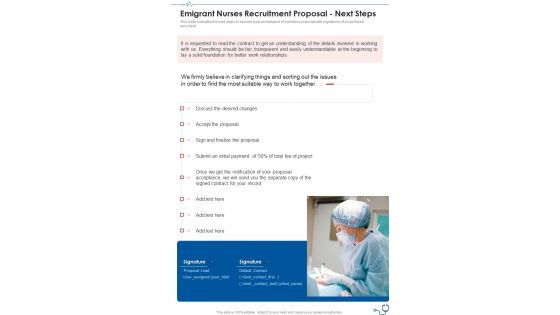 Emigrant Nurses Recruitment Proposal Next Steps One Pager Sample Example Document Emigrant Nurses Recruitment Proposal Next Steps One Pager Sample Example Document
