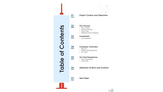 Emigrant Nurses Recruitment Proposal Table Of Contents One Pager Sample Example Document