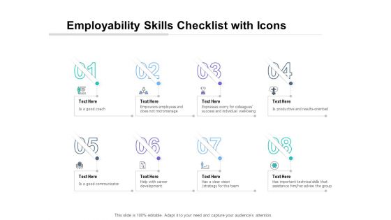 Employability Skills Checklist With Icons Ppt PowerPoint Presentation Layouts Information