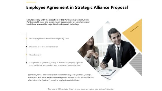 Employee Agreement In Strategic Alliance Proposal Ppt PowerPoint Presentation Slides Icon