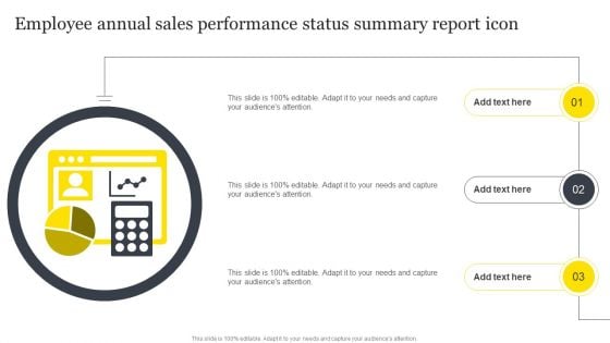 Employee Annual Sales Performance Status Summary Report Icon Themes PDF