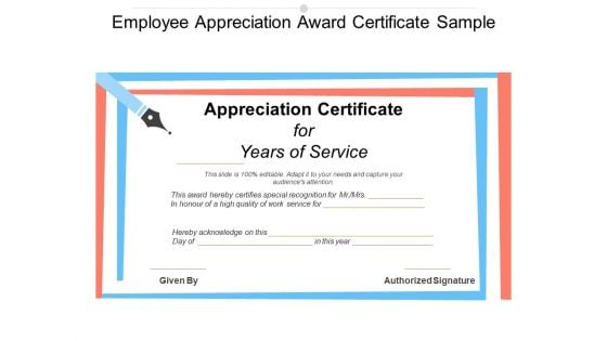 Employee Appreciation Award Certificate Sample Ppt PowerPoint Presentation Slides Outline