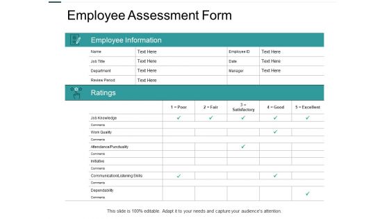 Employee Assessment Form Skills Ppt PowerPoint Presentation Slides Infographics