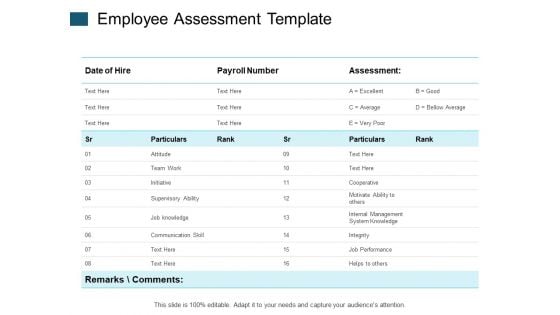 Employee Assessment Template Team Work Ppt PowerPoint Presentation Styles Aids